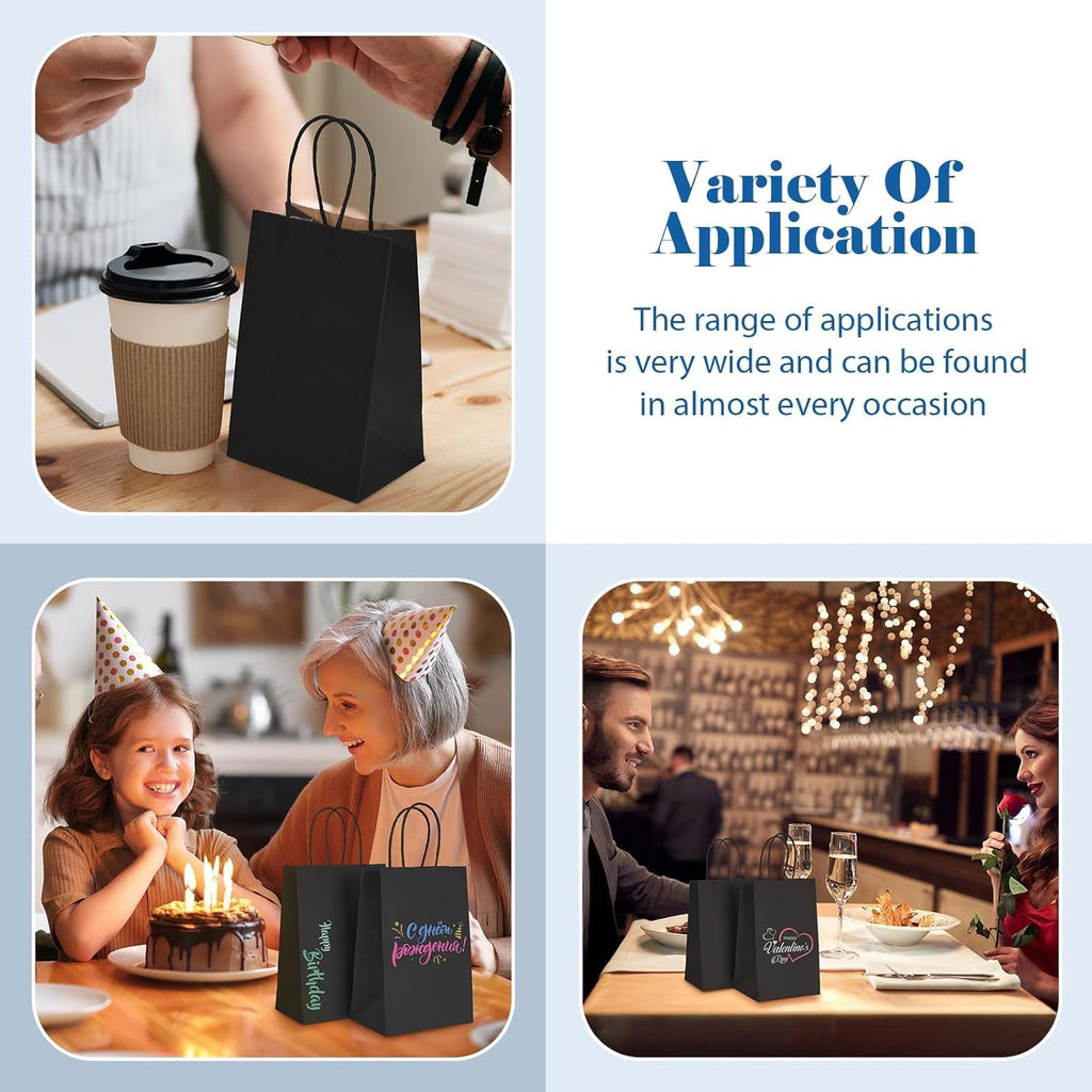 Small Black Paper Gift Bags with Handles, 5.25x3.75x8, 200 Pack Bulk