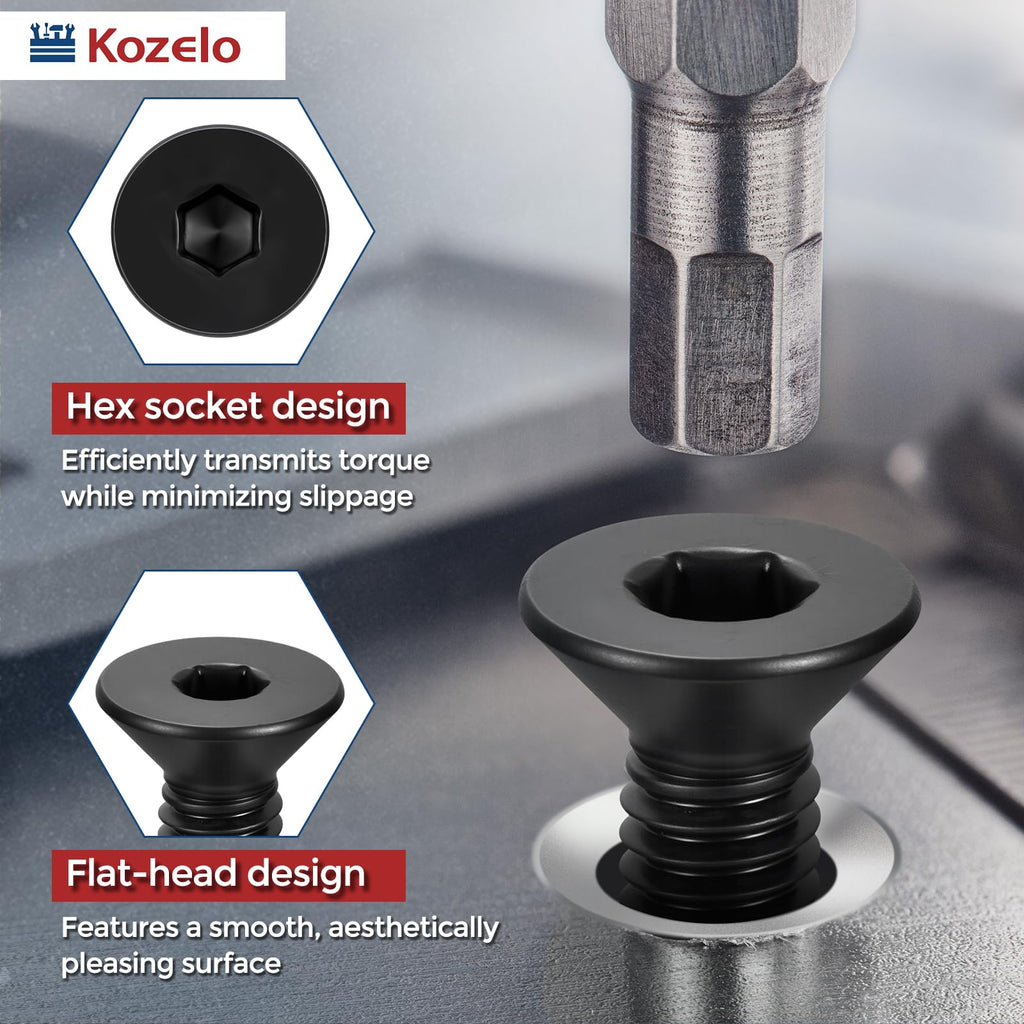 Kozelo 10Pcs #6-32x1/4 Flat Head Socket Cap Screw Countersunk Bolt