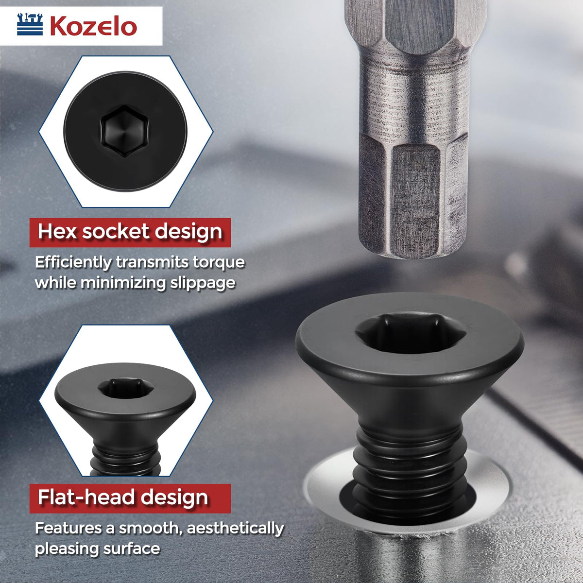 Kozelo 10Pcs #6-32x1/4 Flat Head Socket Cap Screw Countersunk Bolt