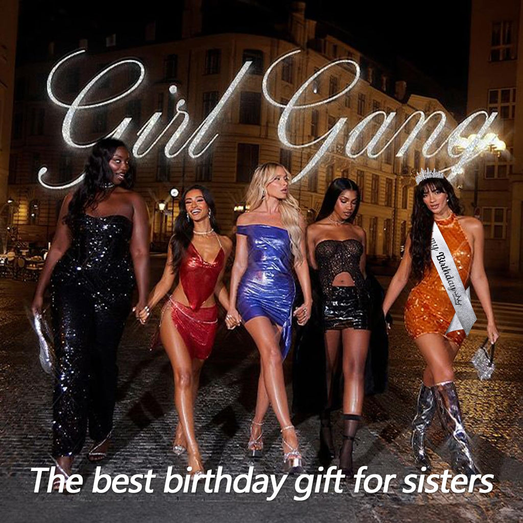 Silver Crystal Birthday Tiara Crowns for Women Girls It's My Birthday Sash Queen Girls Princess Crown with Combs