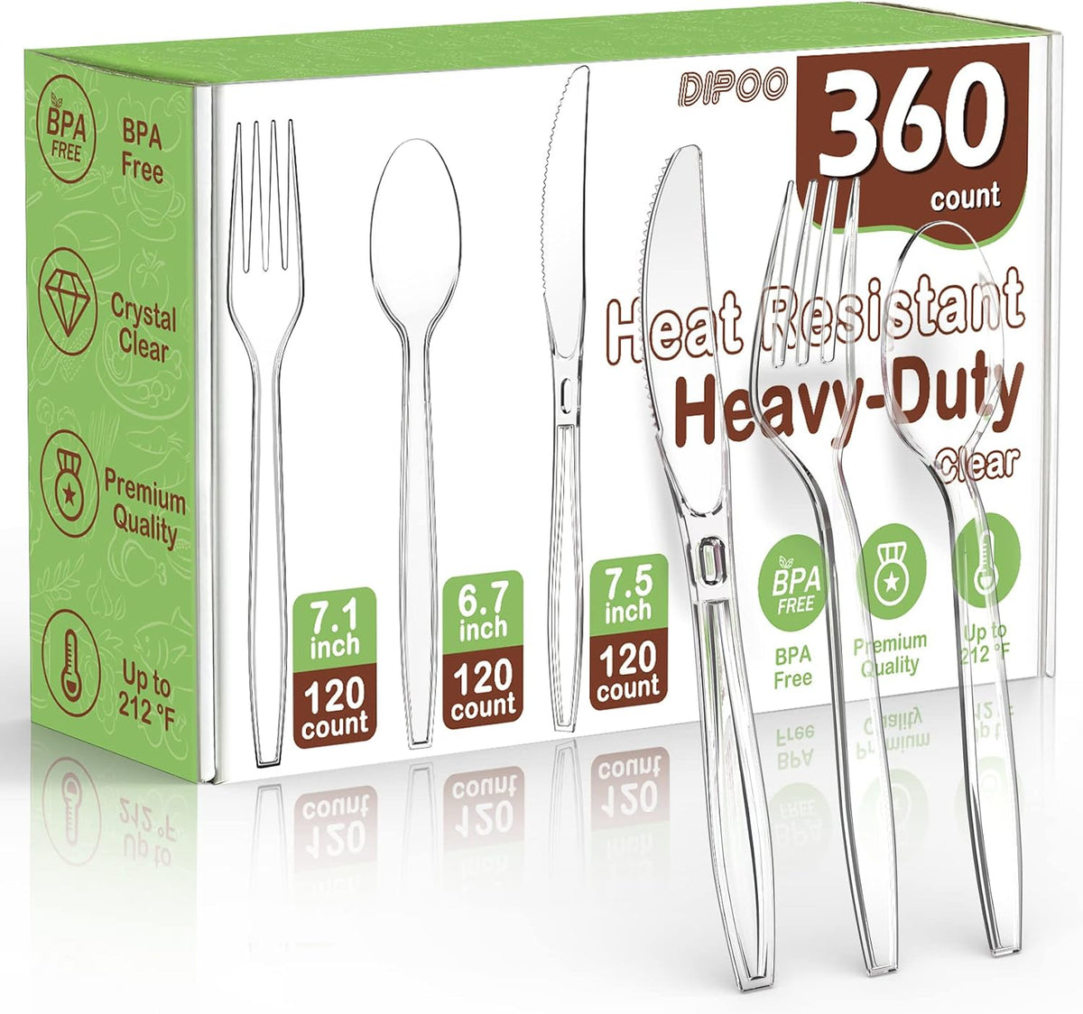 360 Count Plastic Silverware Heavy Duty, 120 Forks, 120 Spoons, 120 Knives