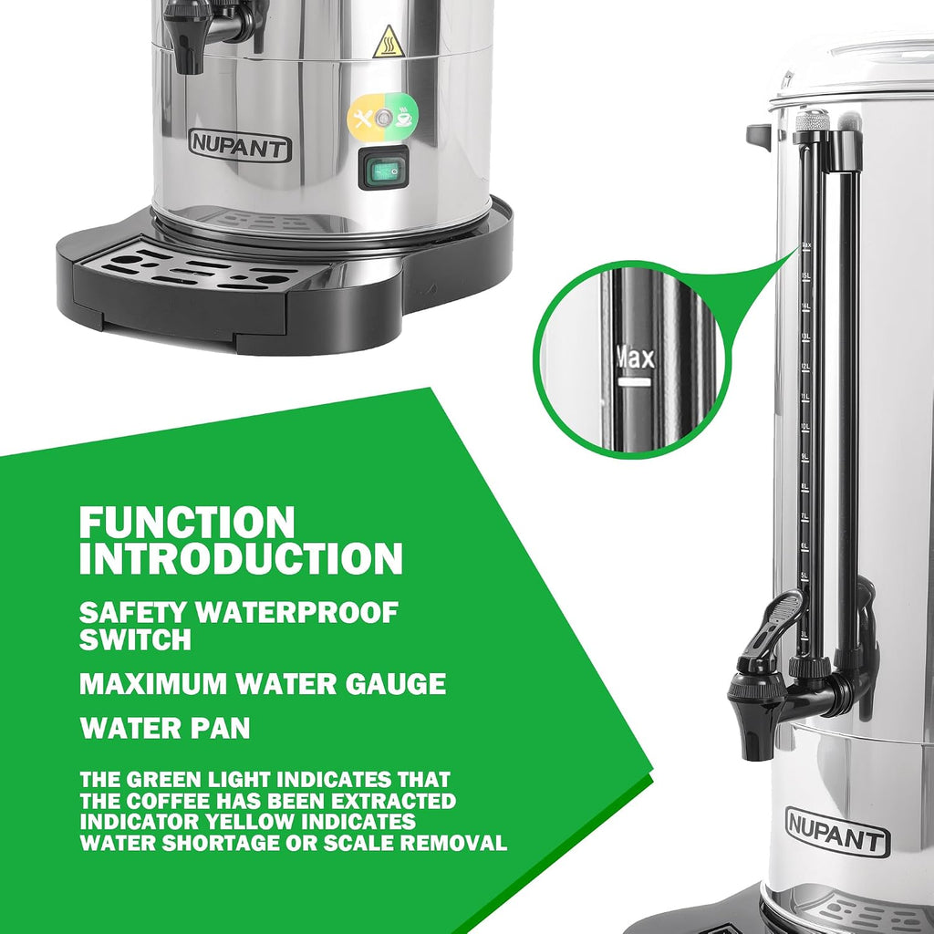 Commercial Coffee Urn 50 Cup/8L Coffee Dispenser with Upgraded Percolator, Double Wall 304 Stainless Steel Hot Water