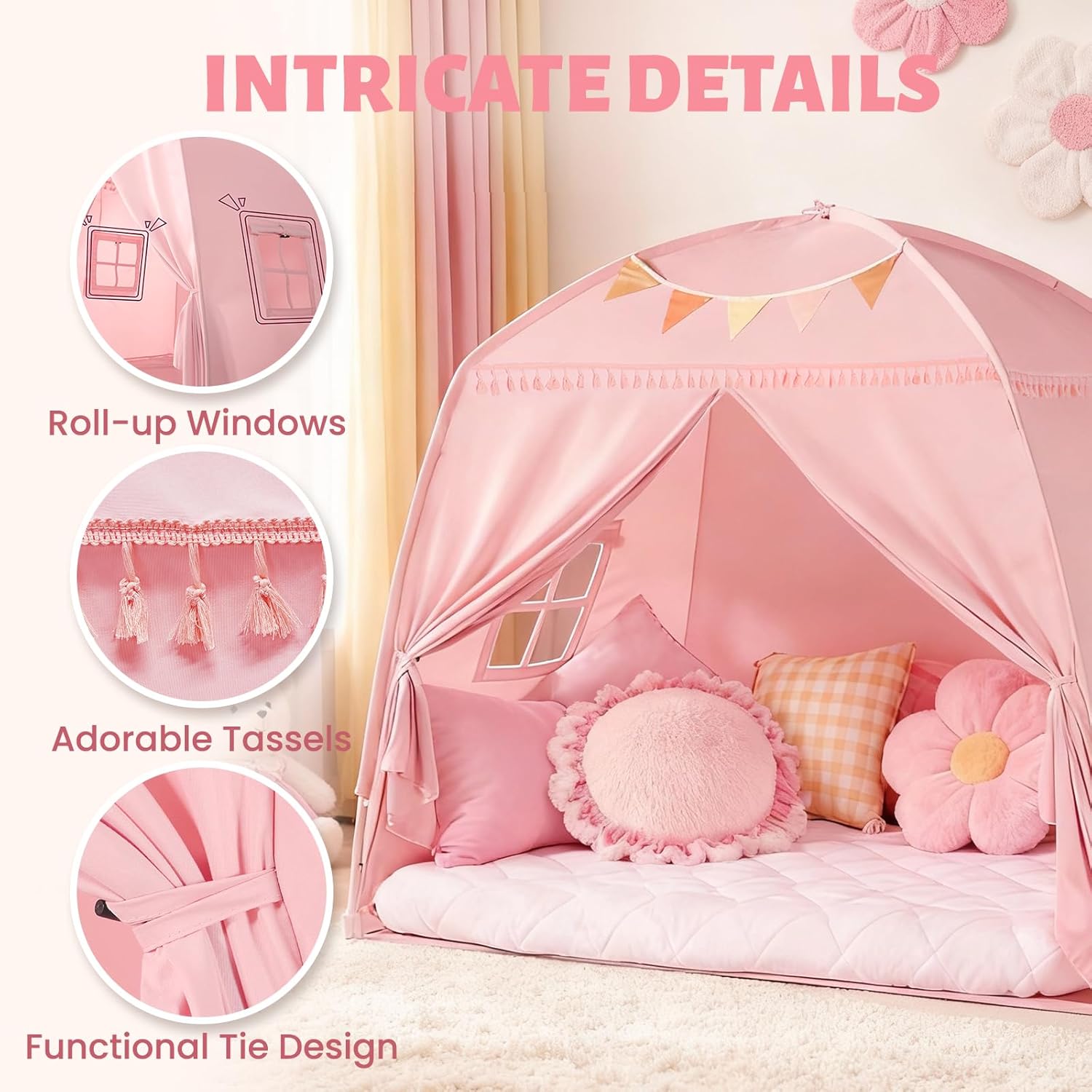 Large Teepee Tent for Kids - Tent Indoor Kids Teepee Tent for Boys & Girls - Kids Play Tent Inside Canopy Bed for