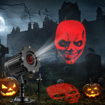 Halloween Decorations Outdoor, 3D Dynamic Red Skull Halloween Projector Lights, Waterproof Holiday Light for Window