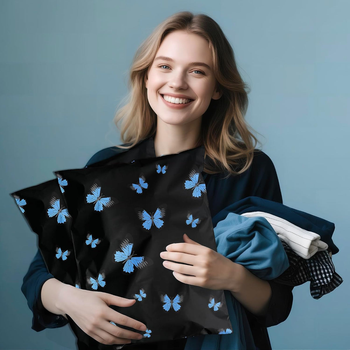 Cute Poly Mailers 10x13 Inch 25 Pcs, Blue Butterfly