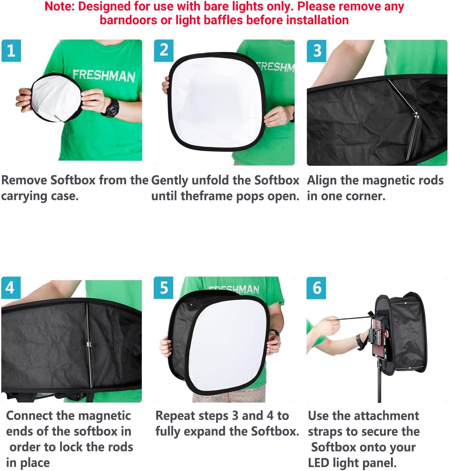 2 Pack LED Light Panel Softbox for 660 480 Video Light | Outer 16.3"x6.5", Inner 9.8"x8.7", Foldable Diffuser
