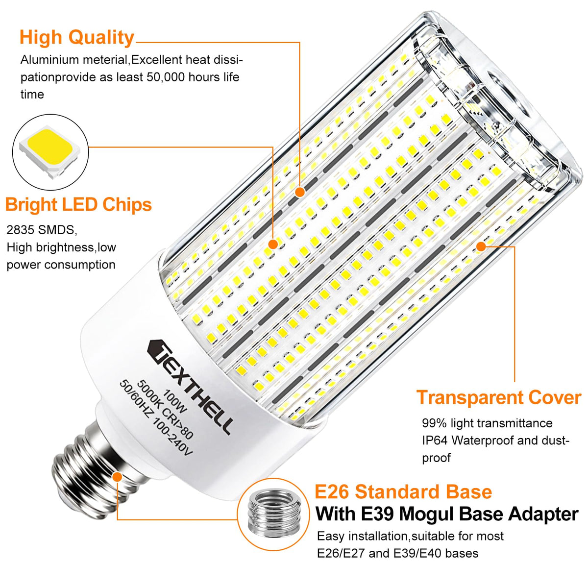 100W Led Corn Light Bulb E26/E39 Led Light Bulb 1000W Equivalent Corn Bulb