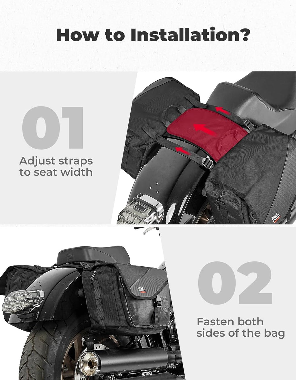 Motorcycle Saddlebags 40L(20Lx2) Large Capacity | Detachable Side Saddle Bags Motorcycle Panniers Bags with