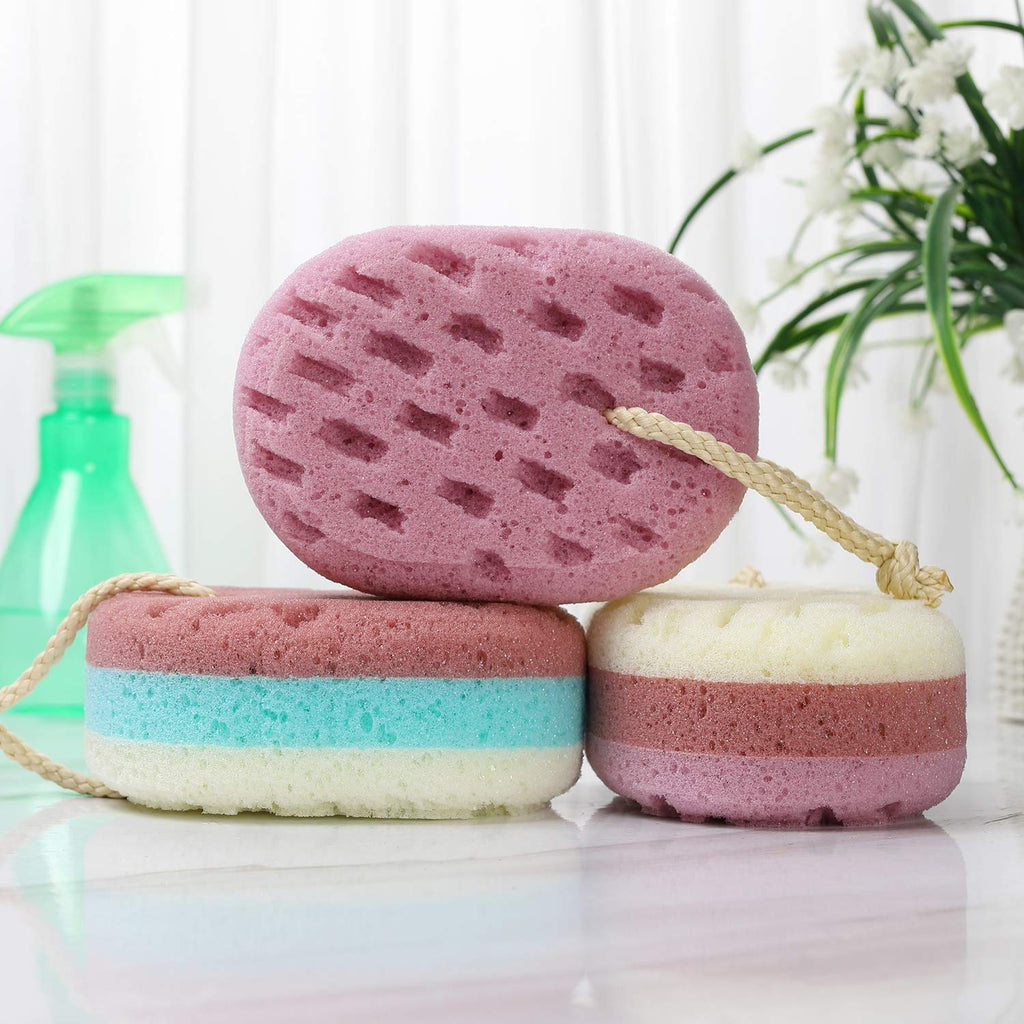 Oval Bath Sponge, Soft Exfoliating Shower Cleaning Sponge, 3‑Pack