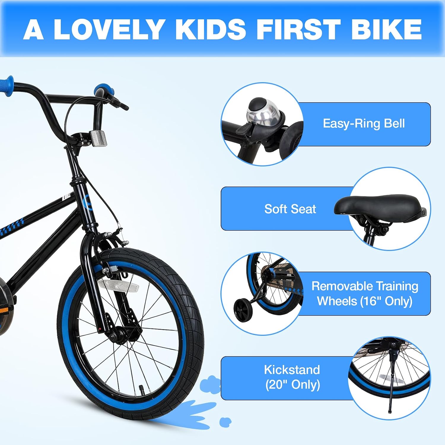 Kids Bike 16 20 Inch Child Bicycle Boy Girl Rider Beginner Cycling | Hand Brake,Coaster Brake, Adjustable Seat &