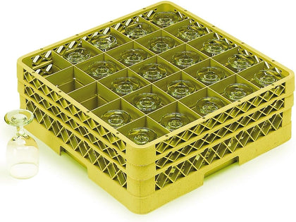 Traex TR6BBB-08 Yellow 25 Compartment Glass Rack with 3 Extenders