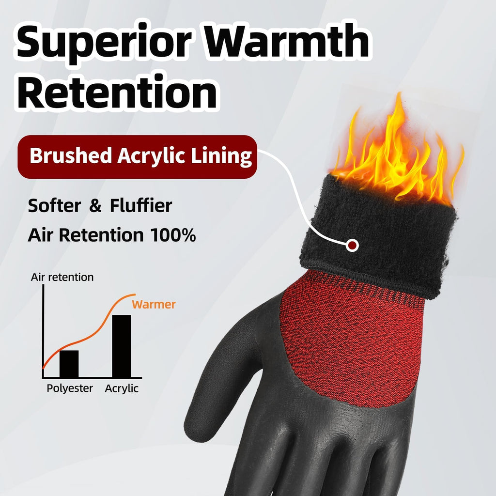 3 Pairs Winter Work Gloves, 3/4 Double-Dipped Coating, CR3313, L