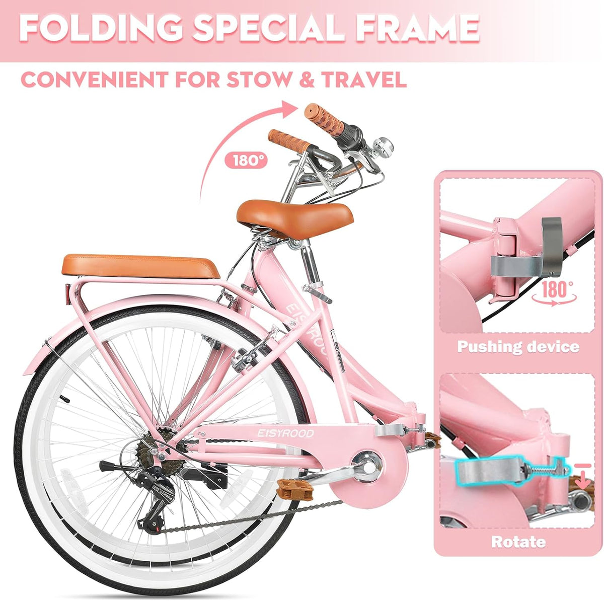 26 Inch Beach Cruiser Bike for Women, Hybrid Womens Bike with 7 Speeds, Adjustable Seat, Lightweight Women Beach
