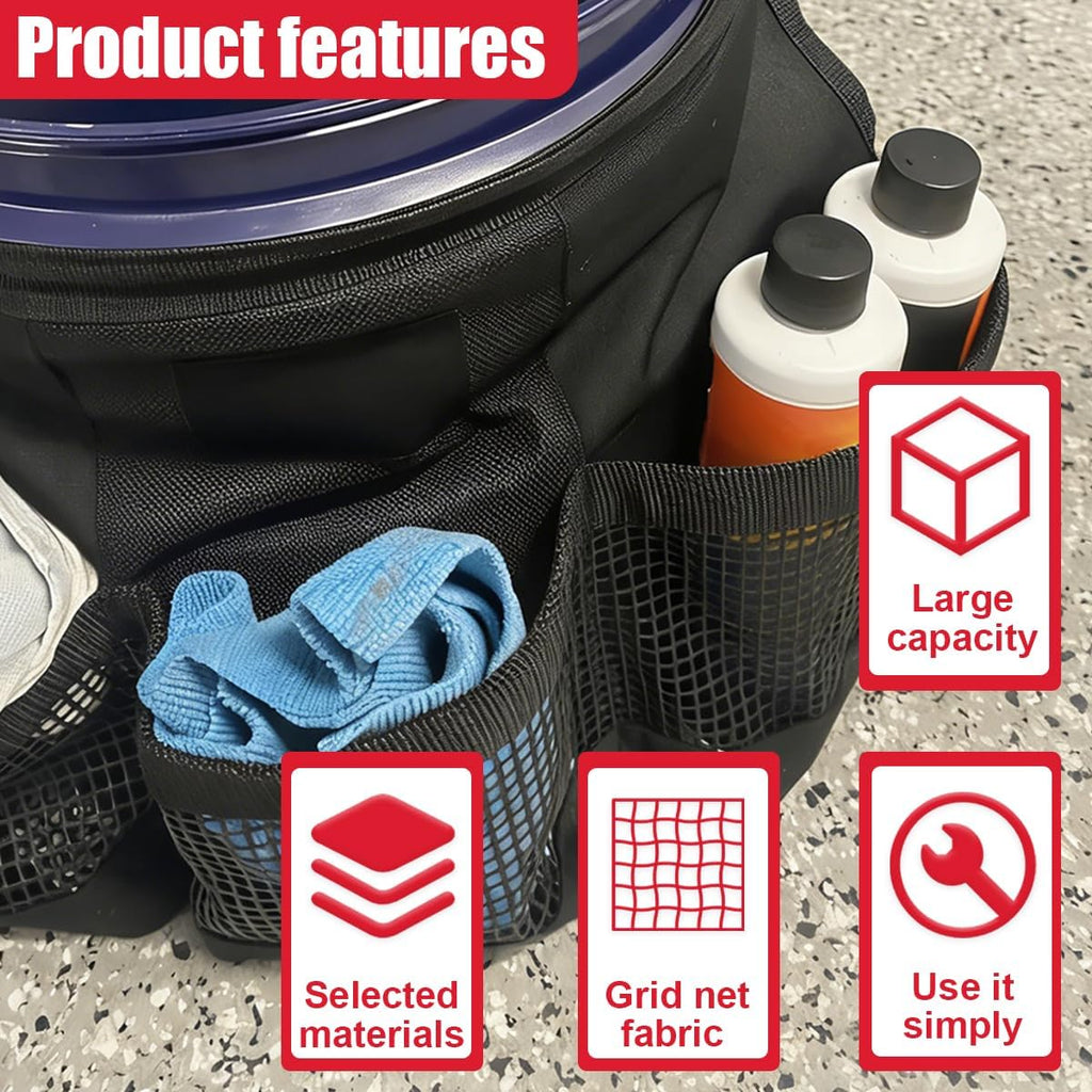 5 Gallon Bucket Tool Organizer Bag, Multi-Purpose Car Wash Caddy Bucket Tool Bag with Mesh Pockets, Universal Car