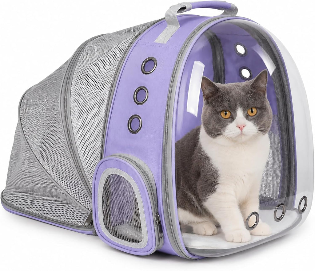 Expandable Cat Carrier Backpack with Bubble Window, Purple