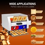 Commercial Conveyor Toaster w/ 3 Slice Wide Slot, 450 Slice/hour Commercial Toaster w/ 14.1’’ Wide and 3‘’ Opening