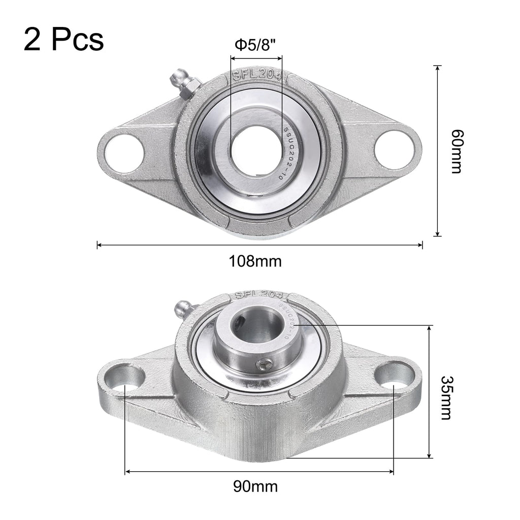 uxcell 2Pcs SUCFL202-10 Pillow Block Bearings 5/8 in Bore Self Alignment