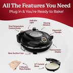 12" Electric Pizza Oven Indoor Countertop Pizza Maker, Black