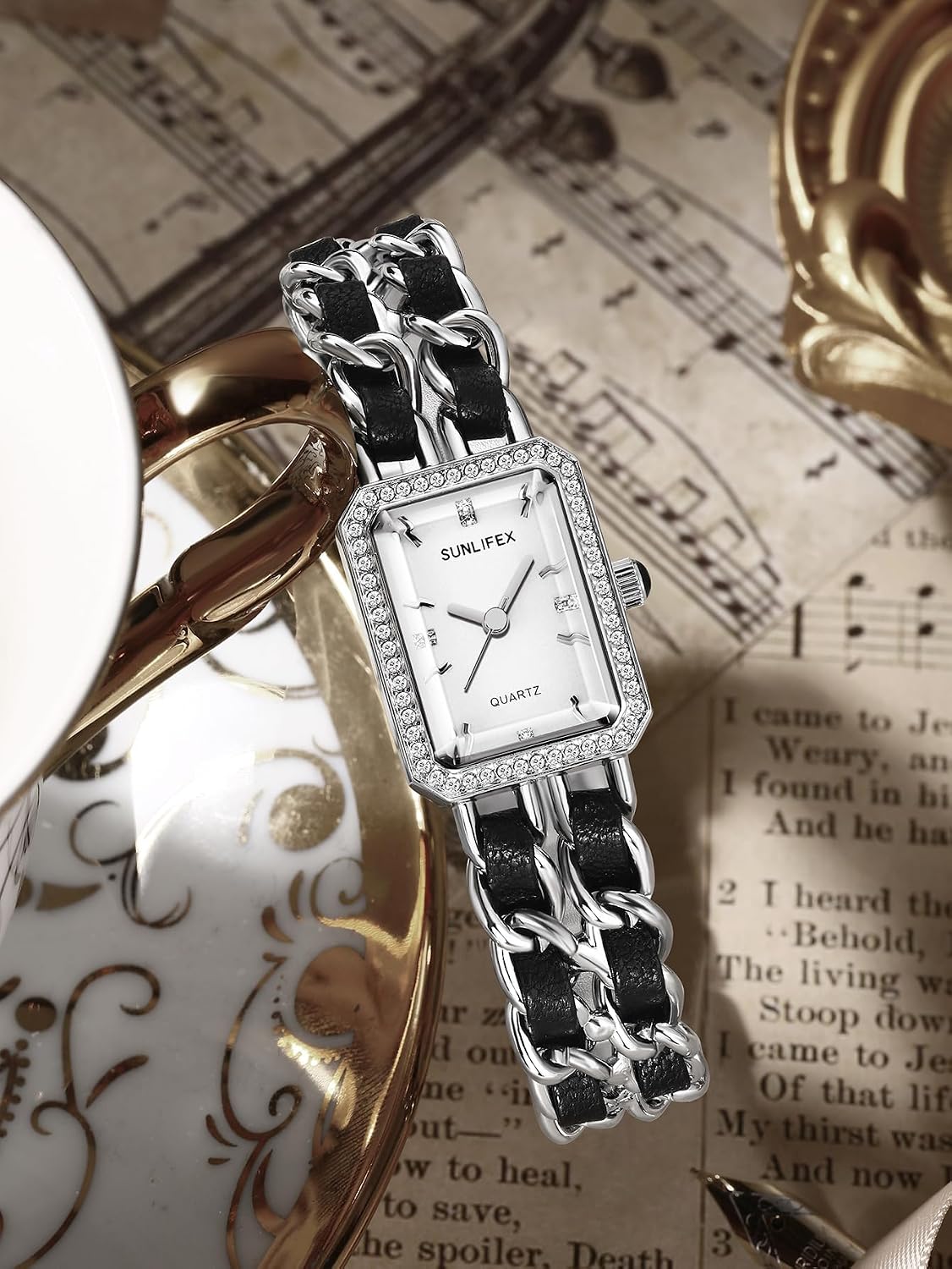 Elegant Womens Square Bracelet Watch, Chain Braid Band Quartz Watch | Retro Dress Design, Lightweight Fit, Adjustable