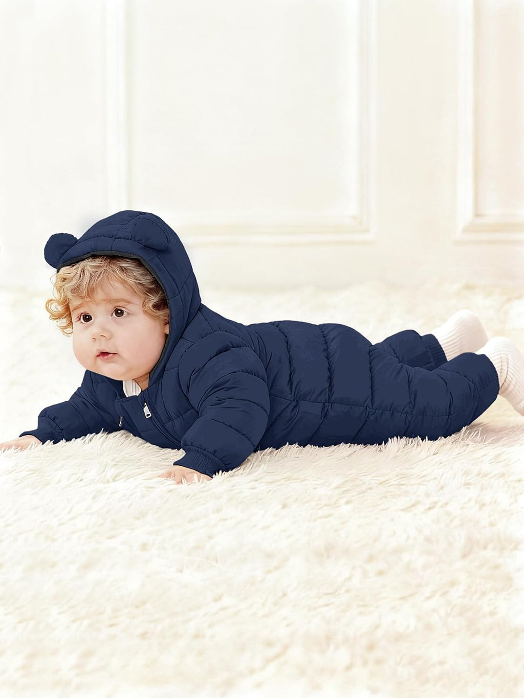 Baby Snowsuit Toddler Girl Clothes Cute Hooded Double Zipper Boys Winter Coat Unisex Romper for Infant