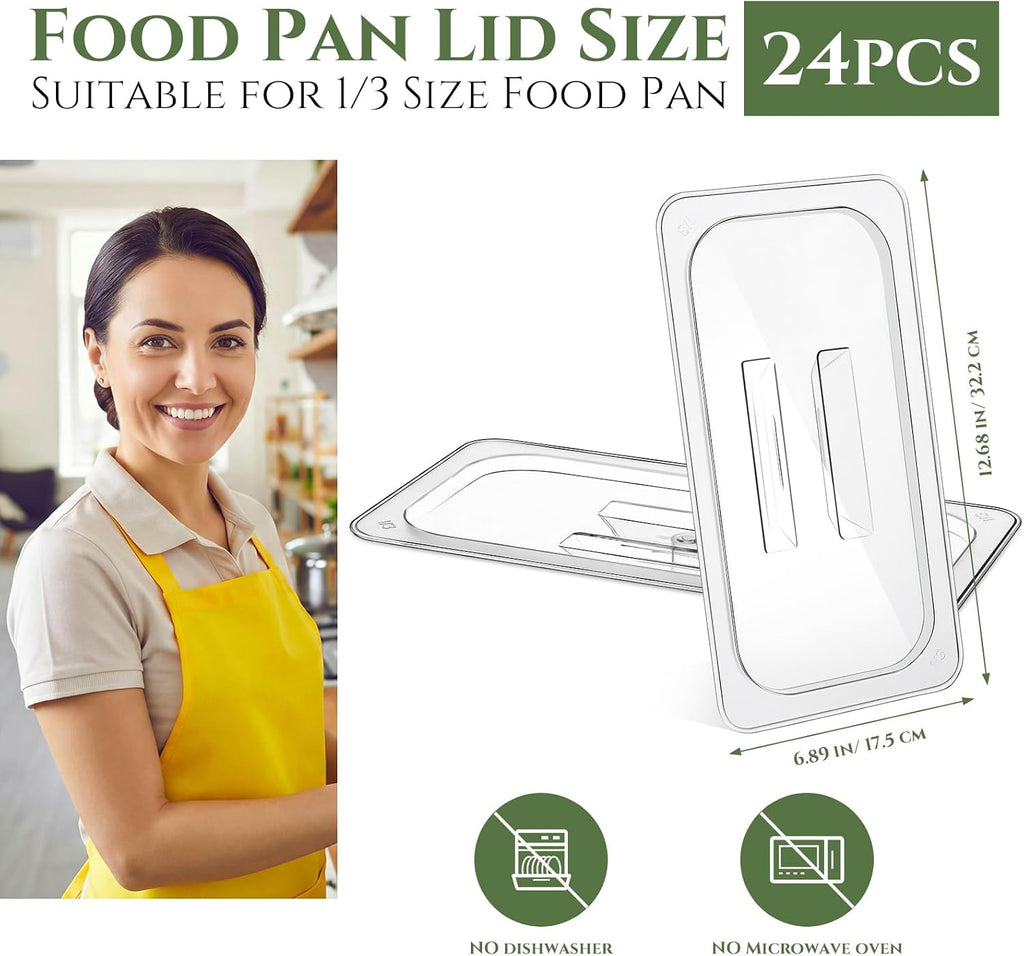 24 Pieces 1/3 Size Food Pan Lids Polycarbonate Universal Pan Lid