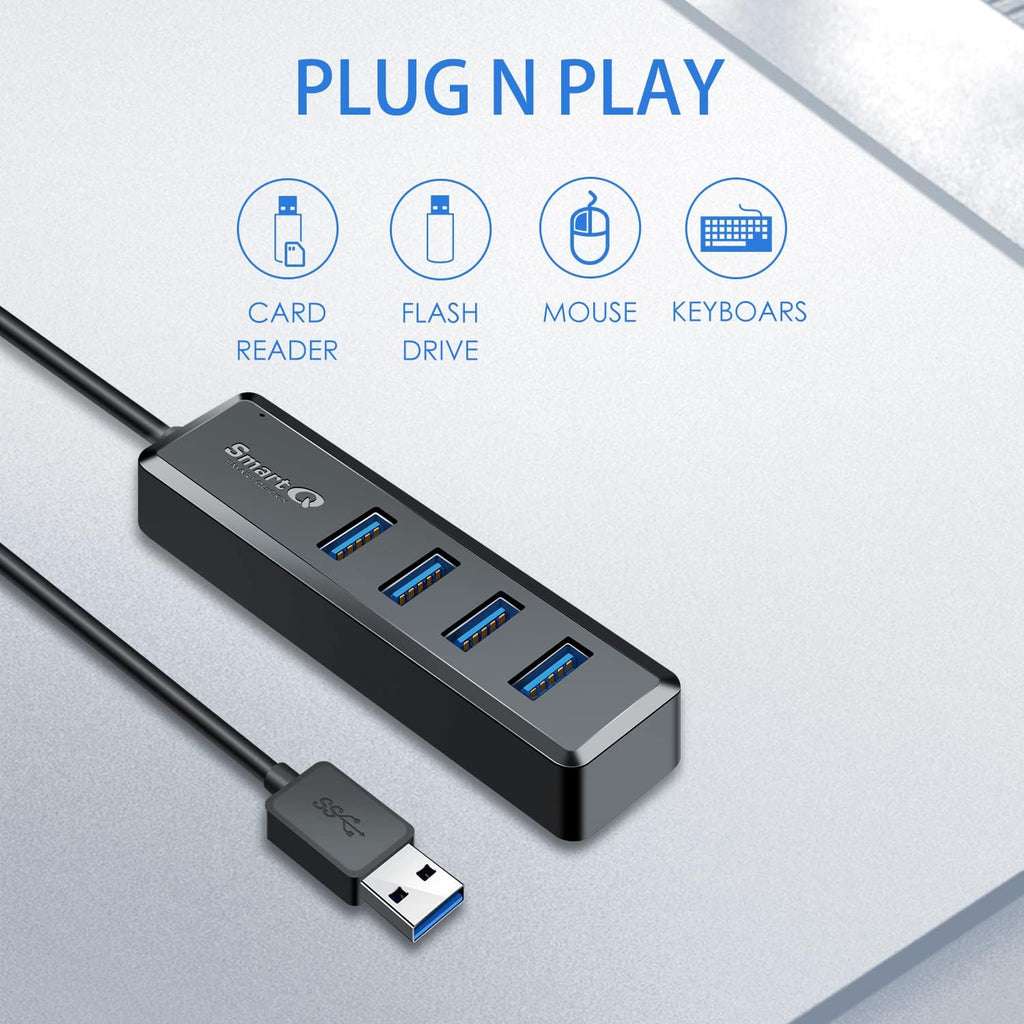 H302S USB 3.0 Hub, 4-Port USB Expander with 2ft Long Cable, High-Speed Data Transfer, Compatible with Laptop, PC