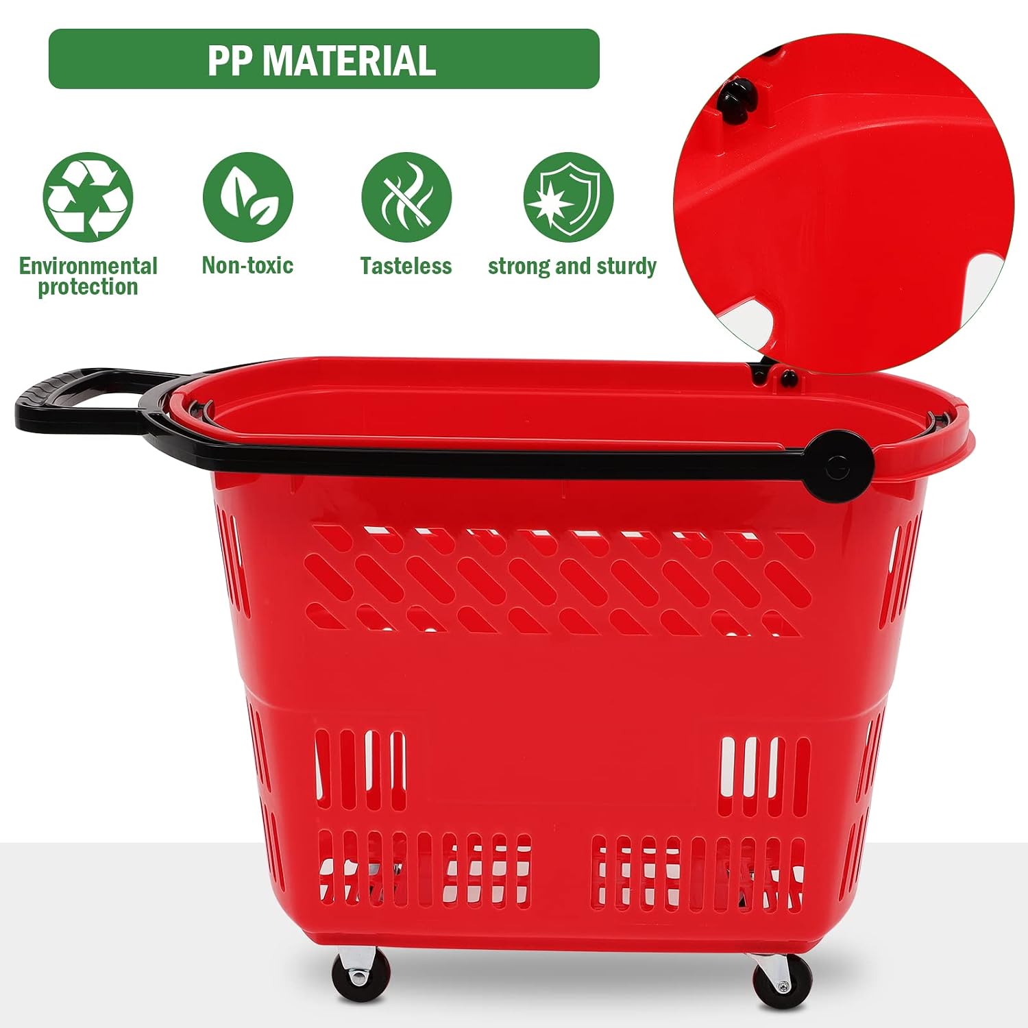 Red Shopping Carts with Wheels, 6PCS 35L Portable Shopping Baskets | Grocery Basket with Handles for Supermarket