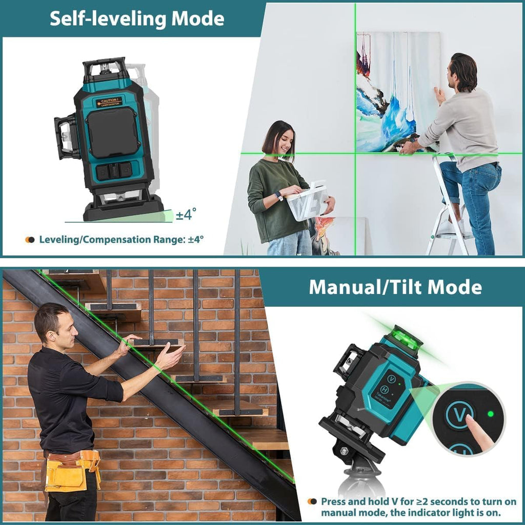 16 Line Green Laser Level Pro,4x360 4D Cross Line for Construction | Self Leveling Lazer Leveler Tool,4x360° Vertical
