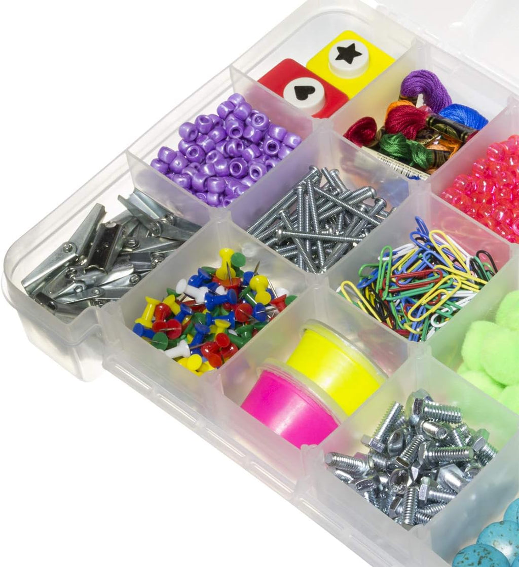Plastic Portable Parts Storage Case for Hardware and Crafts with Hinged Lid and 5 Adjustable Dividers