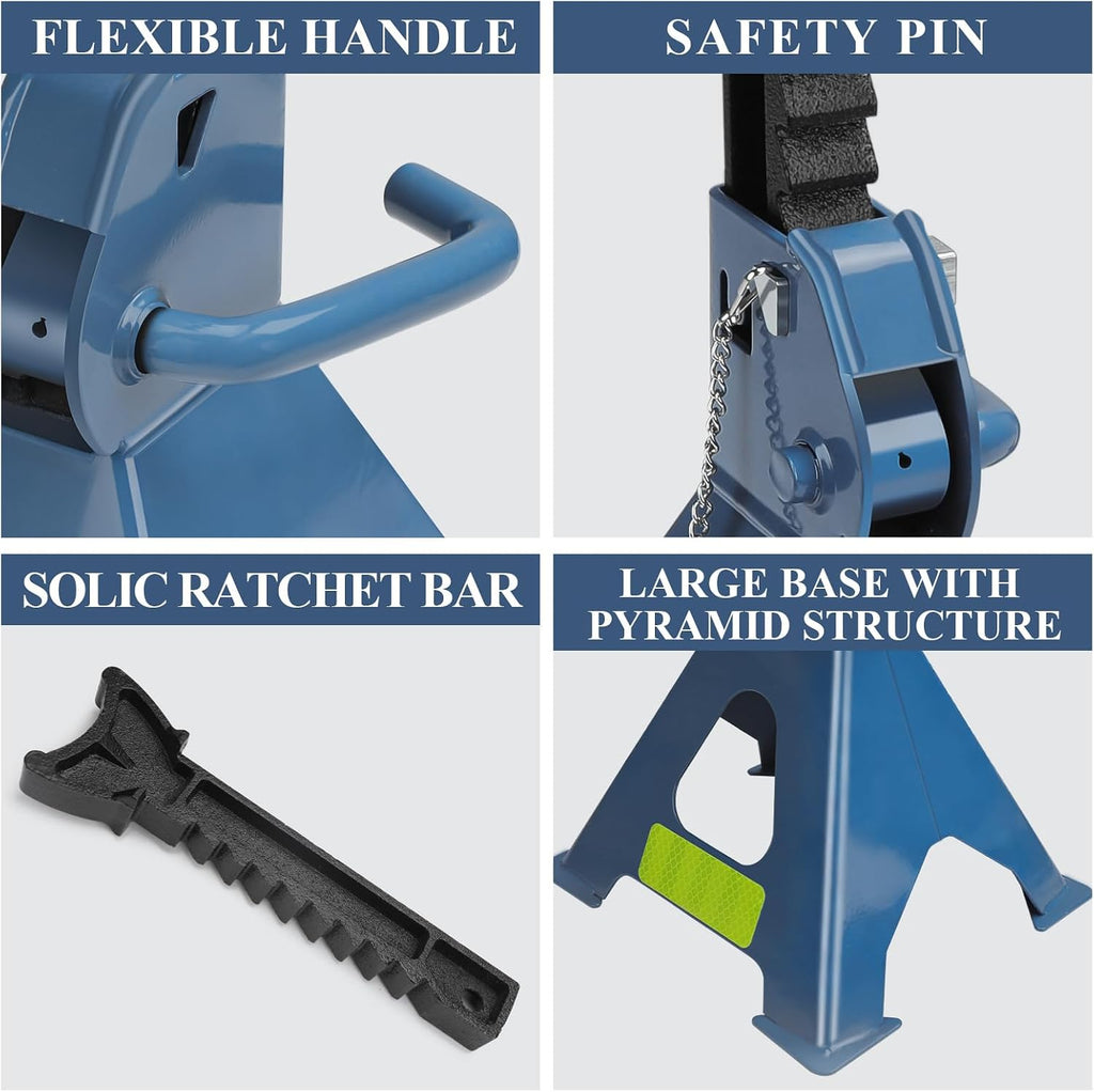2 Ton Floor Jack & 3 Ton Jack Stands Combo, Low Profile | 2 Ton low profile floor jack + 2pc 3 Ton ratchet stands.