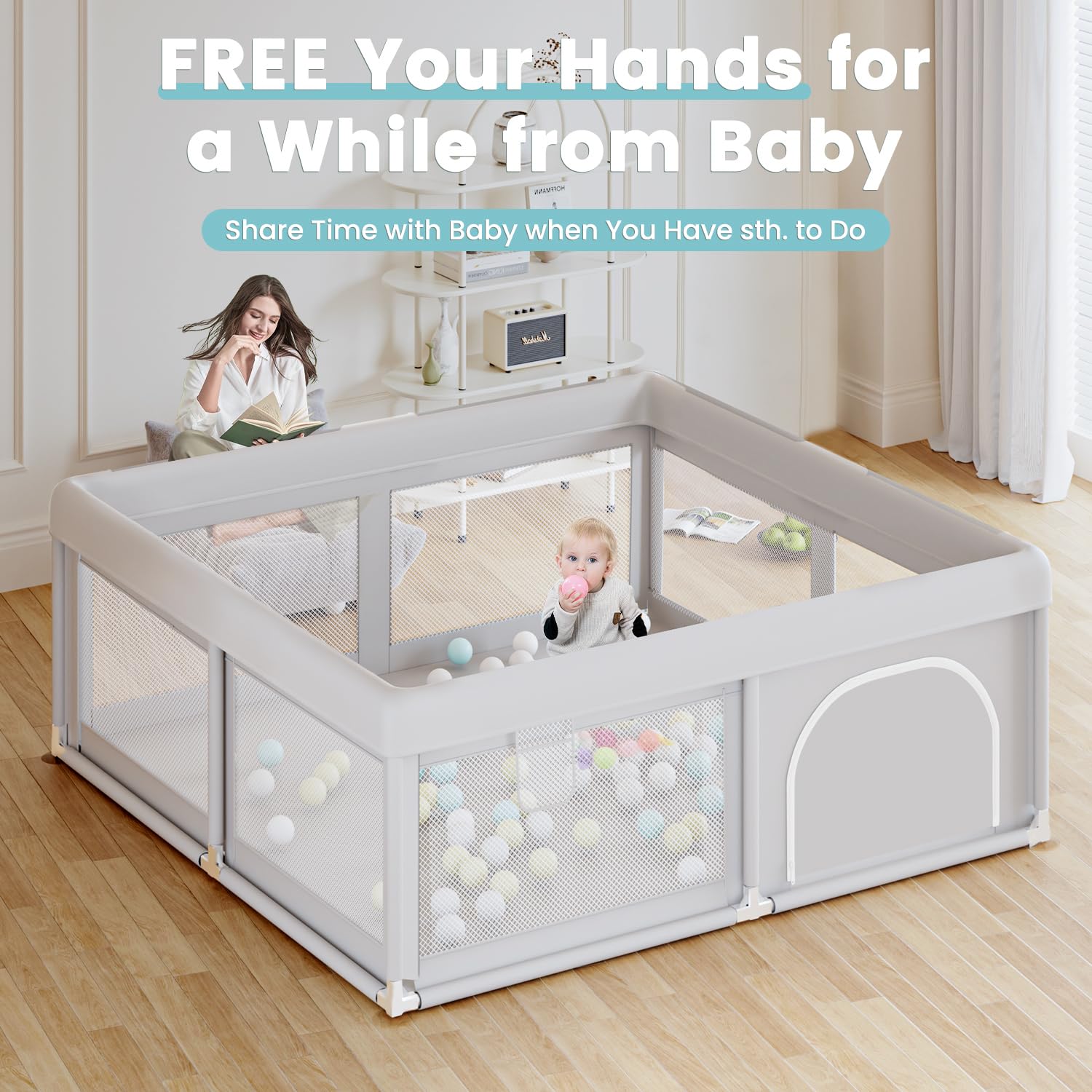 Baby Playpen 50x50 Inch, Play Pens for Babies and Toddlers Baby Fence Play Yards for Indoor & Outdoor with Breathable