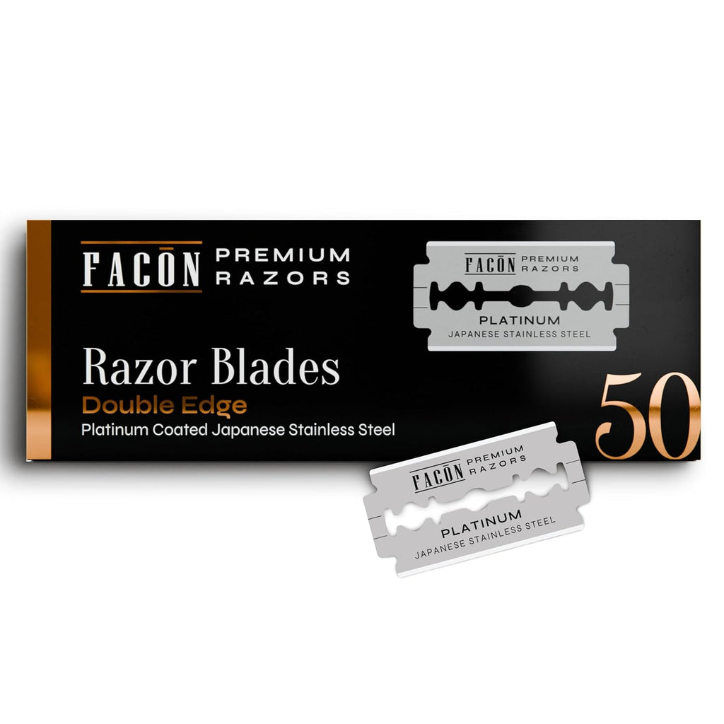 50 Facón Double Edge Razor Blades for Safety Razor, Safety Razor Blades for Shaving, Platinum Japanese Stainless