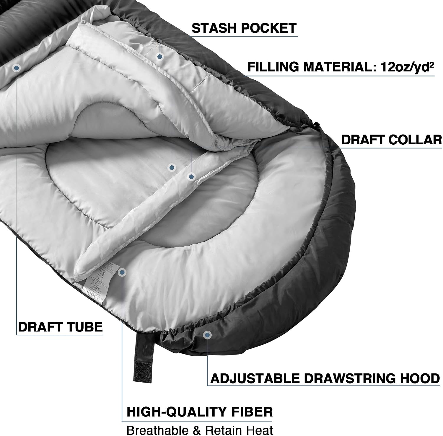 Camping Sleeping Bag- 4 Seasons for Adults, Light, Warm, Extra-Large with Compression Sack- Great for Hiking