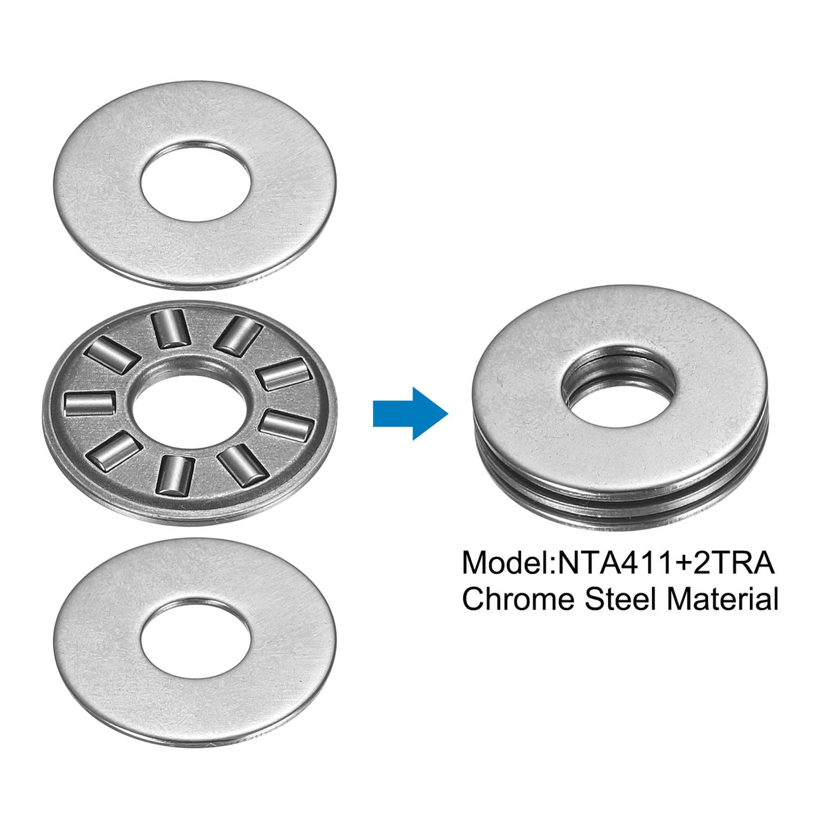 uxcell NTA411+2TRA Needle Roller Thrust Bearings with Washers, 6mm Bore