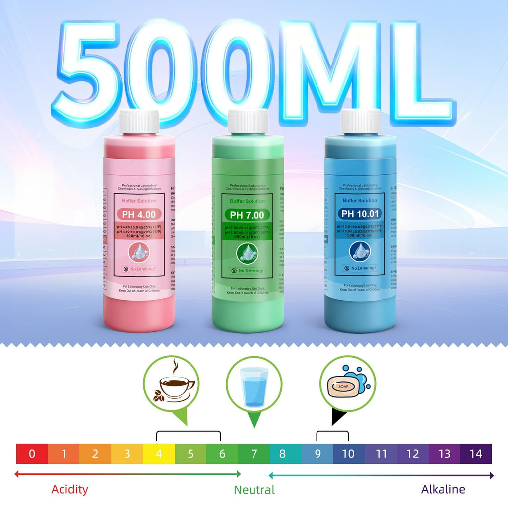 pH Calibration Solution Kit, 4 Pack (pH Buffer Calibration 4,7,10) with KCl Storage Solution, 500mL (16oz) Each