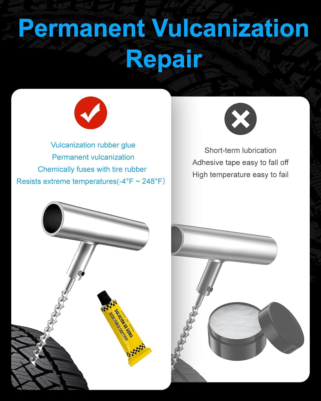 Tire Repair Kit with Plugs, Tire Plug Kit Heavy Duty Professional for Car, ATV, Motorcycle, Truck, Flat Tire