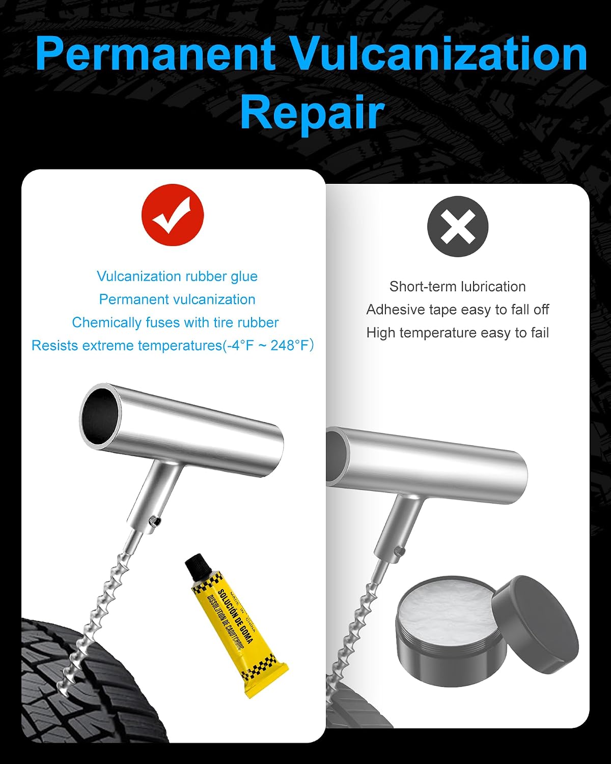 Tire Repair Kit with Plugs, Tire Plug Kit Heavy Duty Professional for Car, ATV, Motorcycle, Truck, Flat Tire