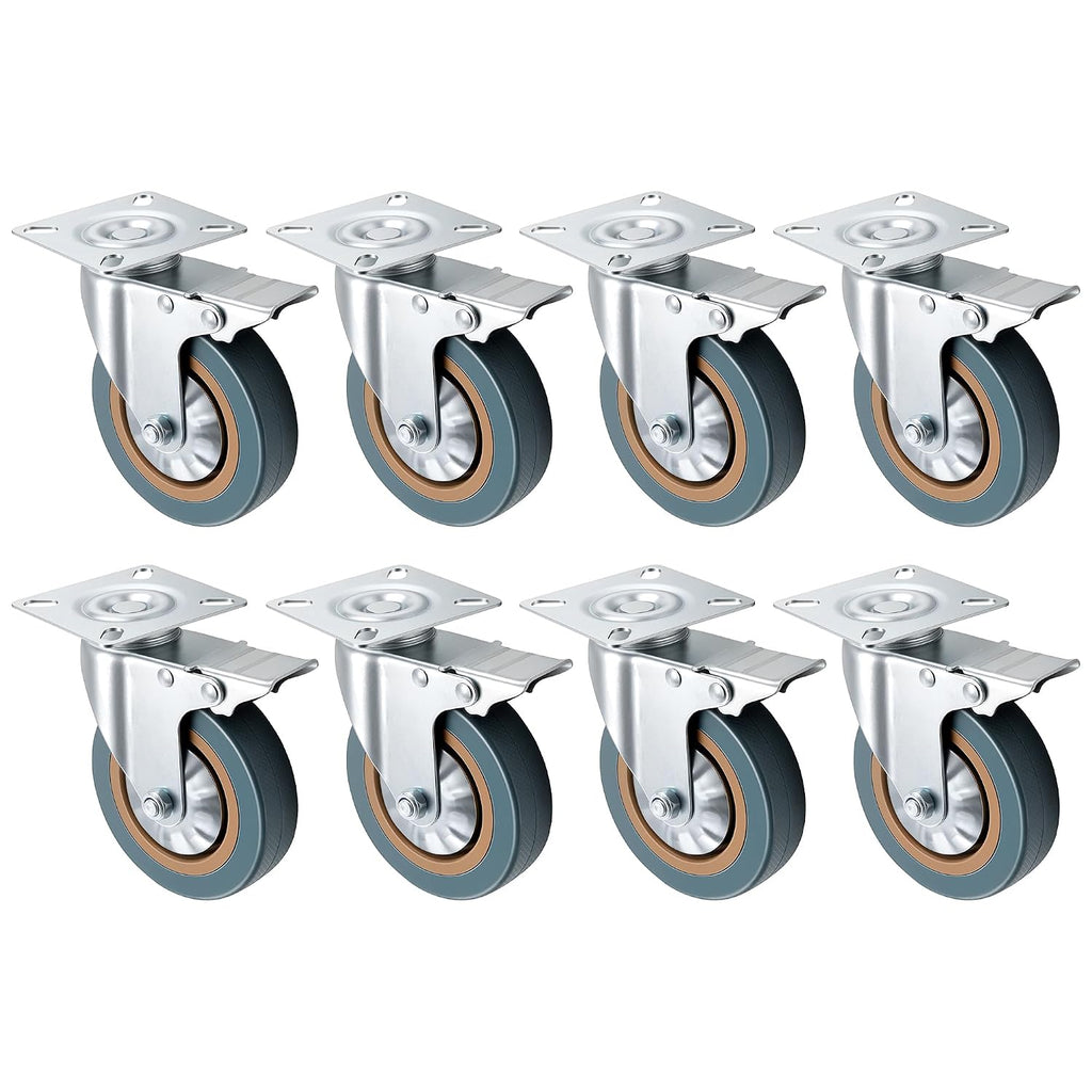 8 Pack 4 Inch Caster Wheels Set, 1144lb Capacity with Lock Brake Heavy Duty Swivel Plate Casters, 360 Degree Caster