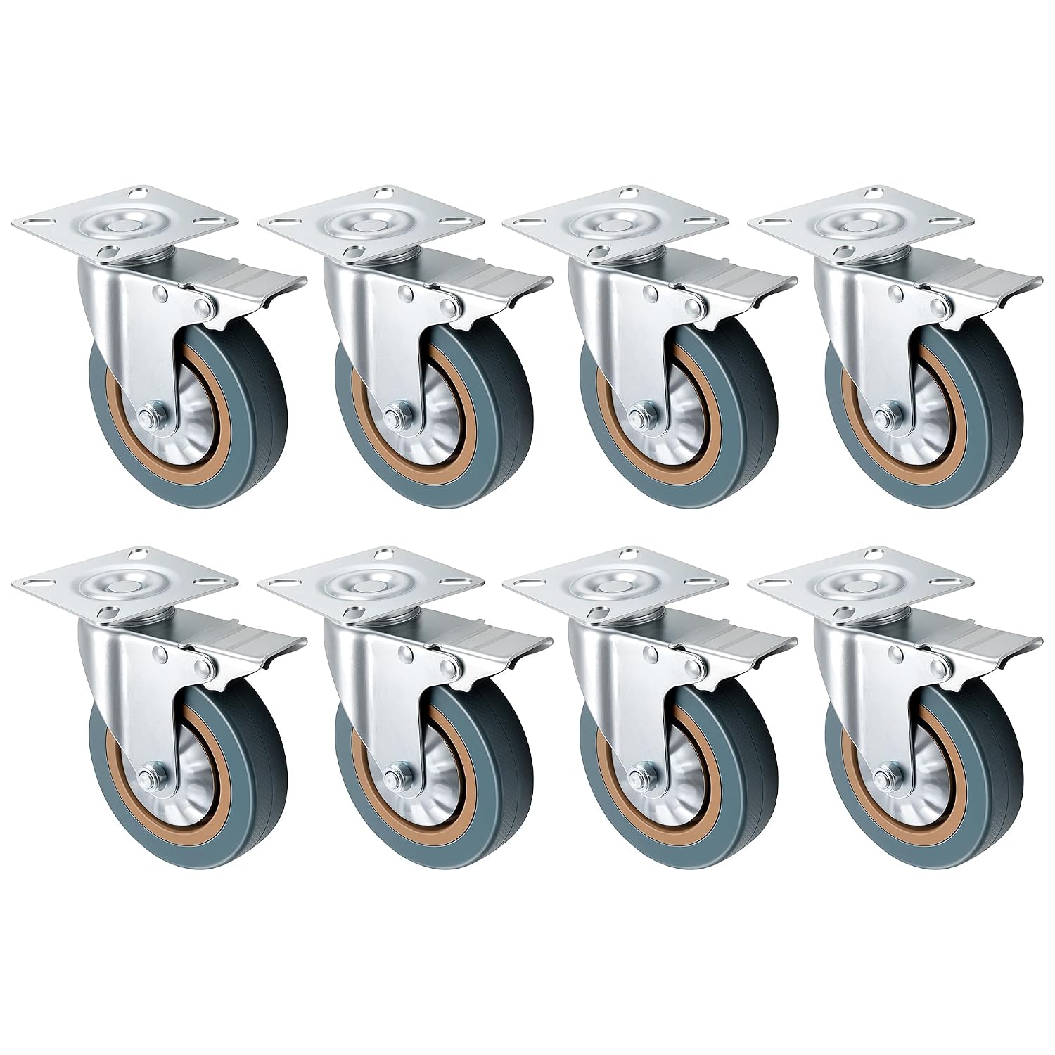8 Pack 4 Inch Caster Wheels Set, 1144lb Capacity with Lock Brake Heavy Duty Swivel Plate Casters, 360 Degree Caster