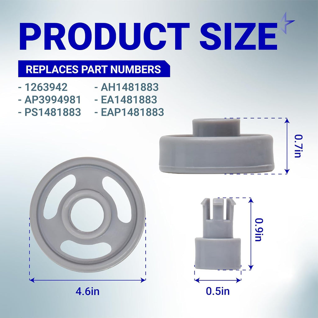 BlueStars 8 Packs WD12X10231 Dishwasher Lower Rack Wheel with Stud