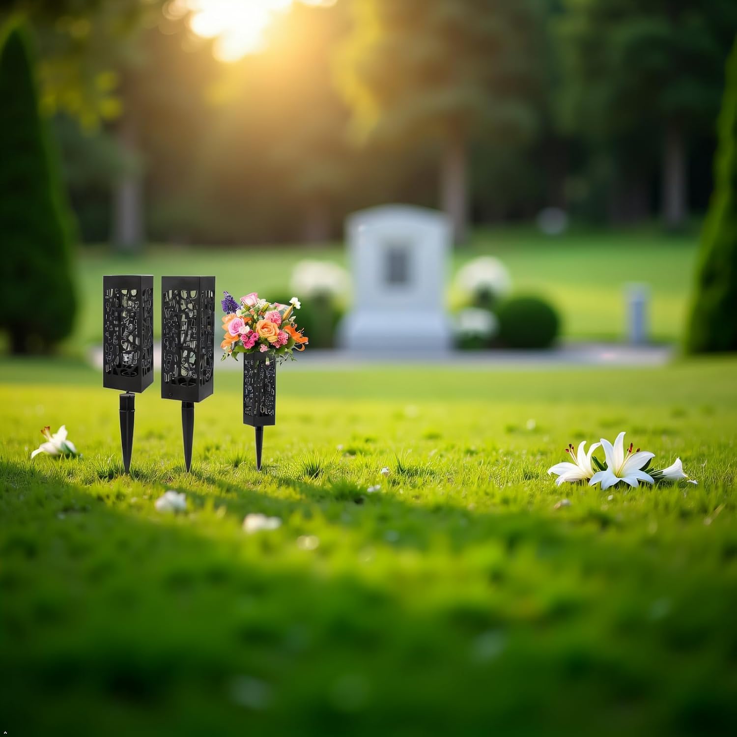 Cemetery Vases for Grave with Stakes, 2 Pack Grave Flower Holders