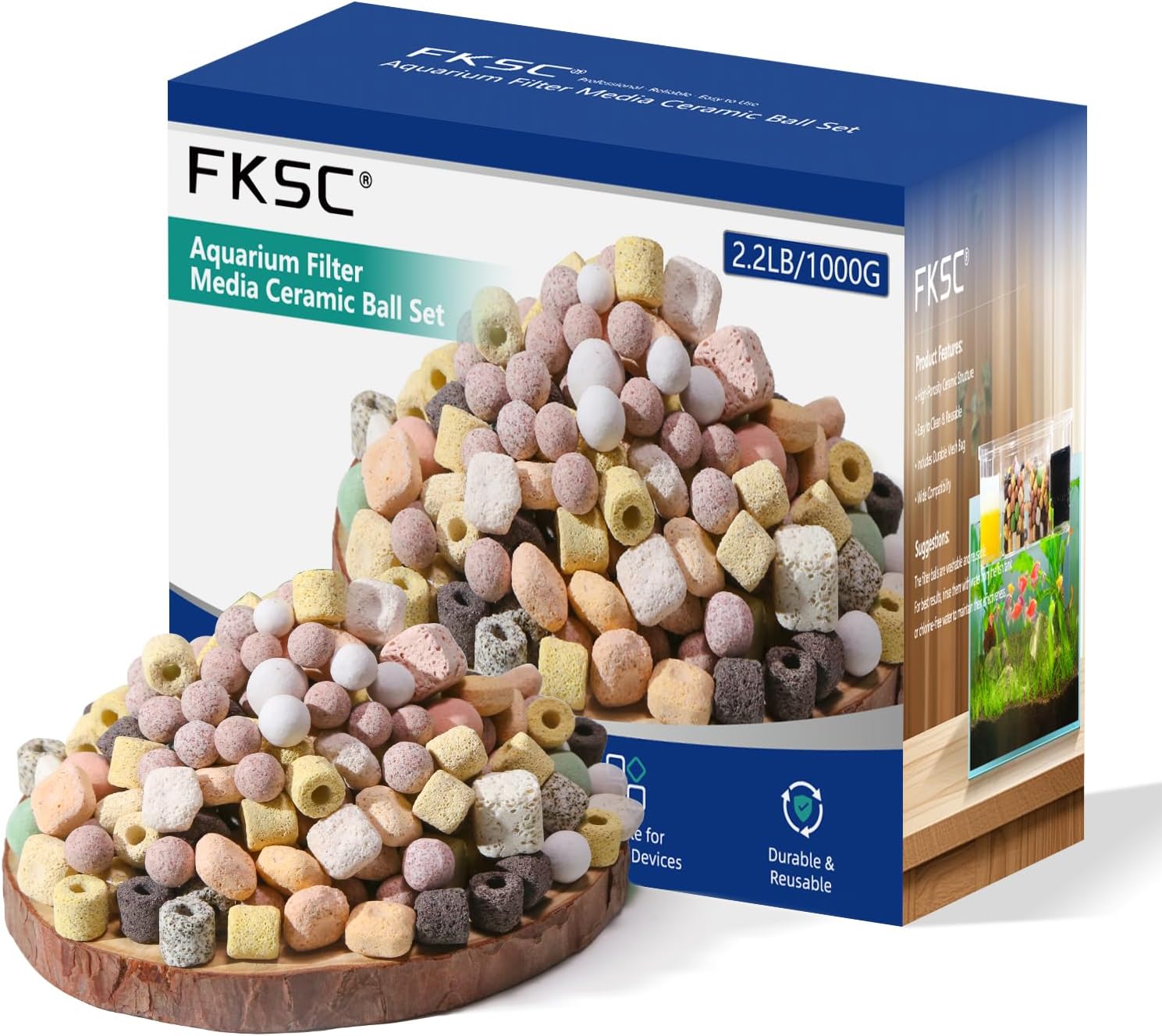 12-in-1 Aquarium Filter Media for Freshwater & Marine Tanks, Bio Filter Mix with Ceramic Rings & Bio Balls, Helps