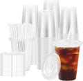 16 oz 100 Pack Clear Plastic Iced Coffee Cups with Lids Disposable