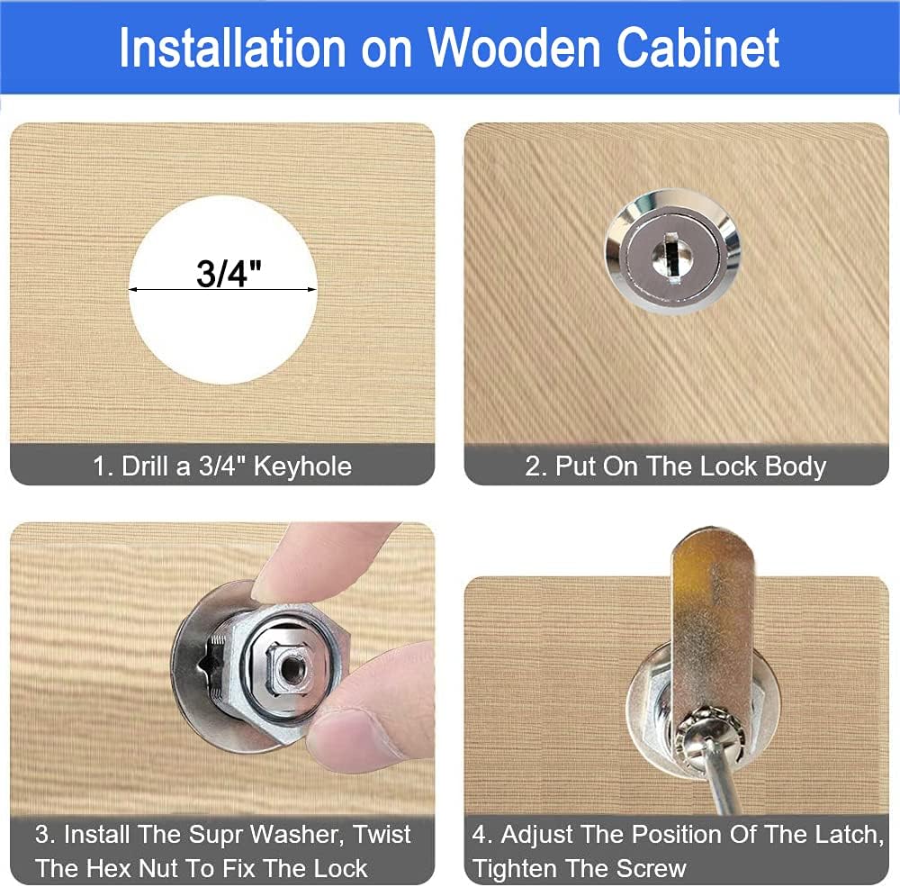 Cabinet Cam Lock, 5/8 Inch Keyed Alike Cam Locks Secure File Drawer Door Mailbox Tool Box Dresser RV Cylinder