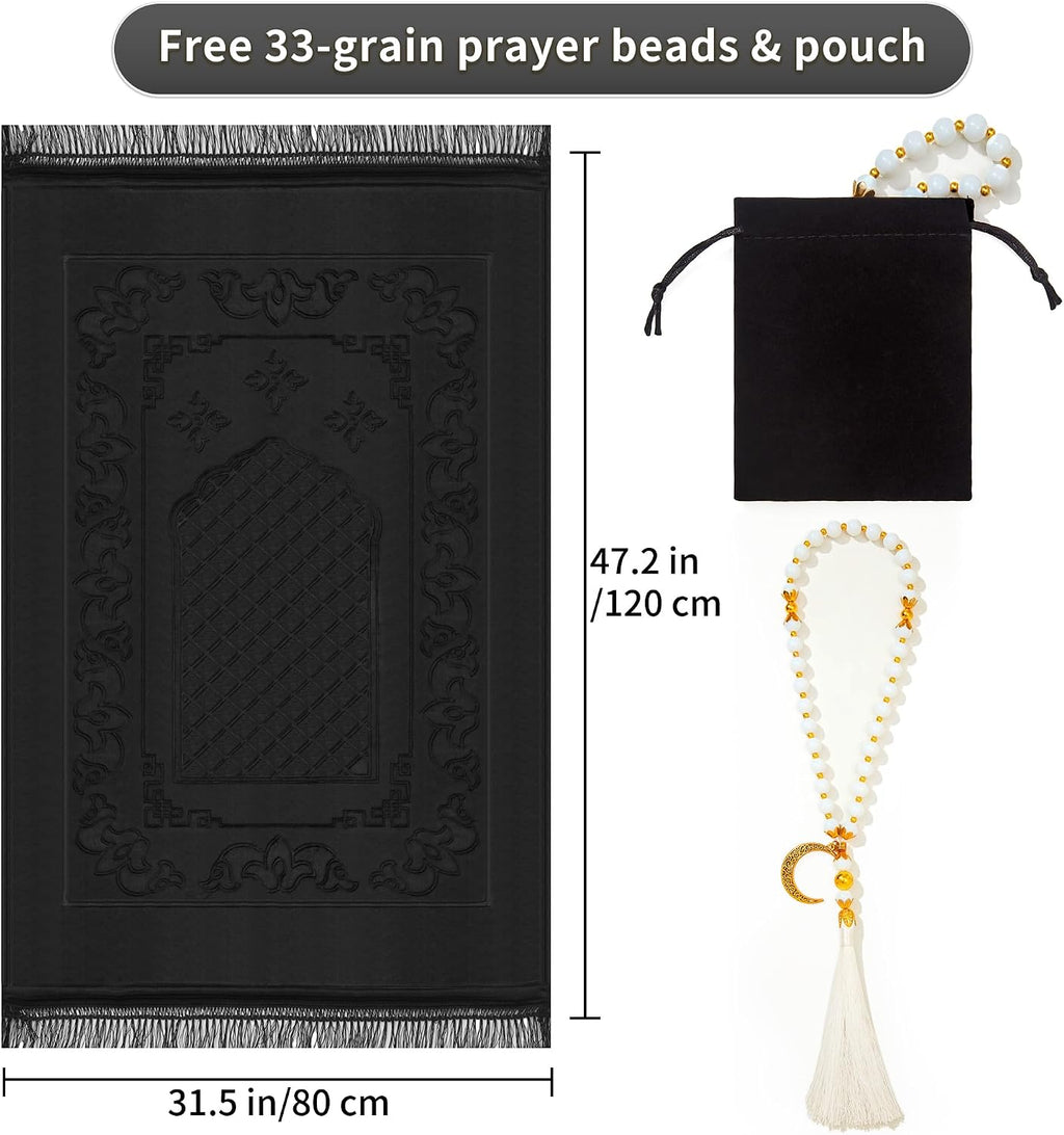 Muslim Prayer Rug with Tasbih Prayer Beads, Soft Large Prayer Matt Islam, Padded Islamic Prayer Mat Thick for Men and