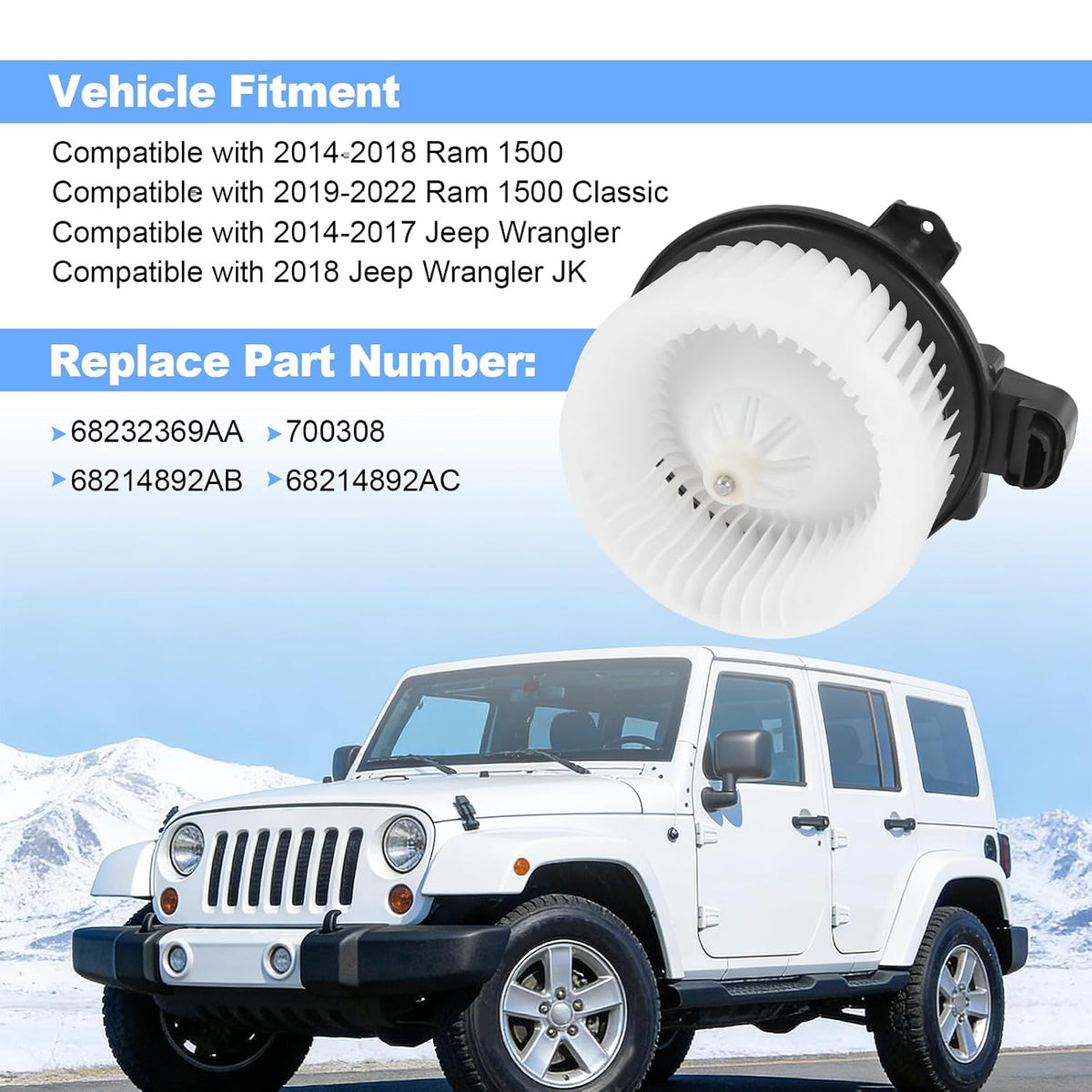 AC Heater Blower Motor Compatible with Ram 1500 Classic 2019-2022