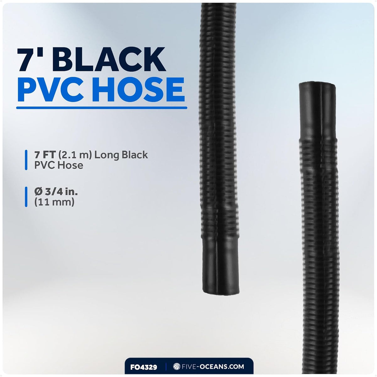 Five Oceans 3/4" Hose Bilge Pump Plumbing Kit, 7-Feet Kink-free Flexible PVC, 2 Stainless Steel Hose Clamps and Tru-Hull Fitting - FO4329