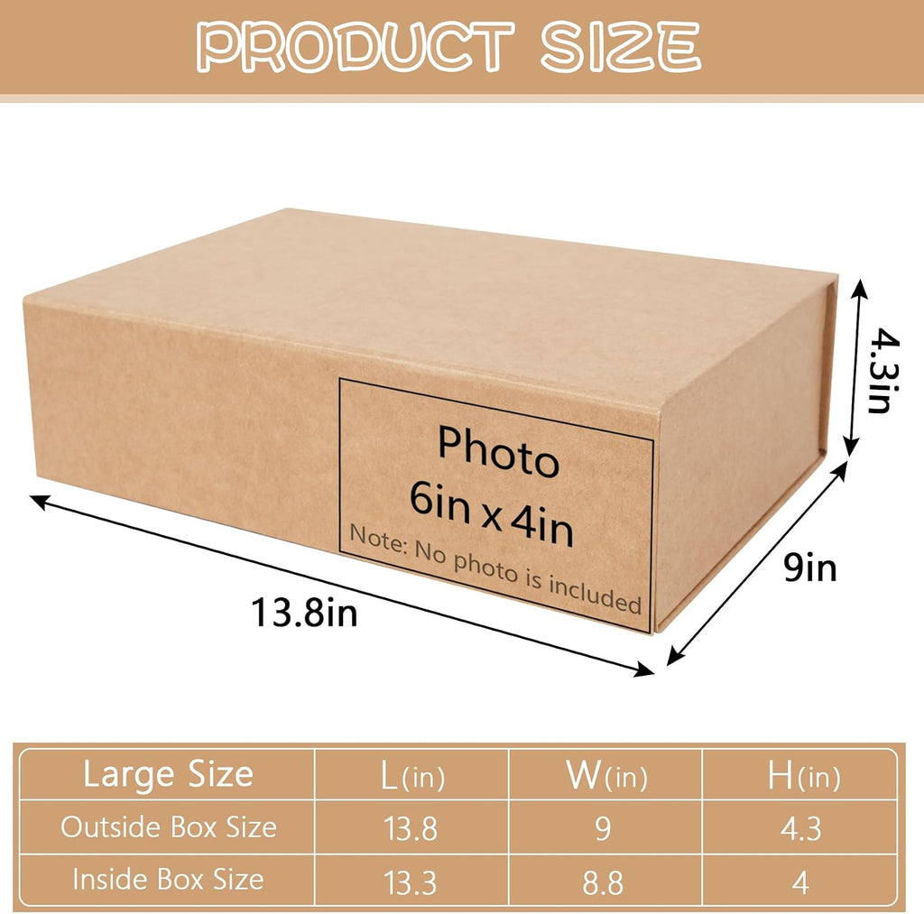 Brown Gift Box with Magnetic Lids for Presents 13.8x9x4.3 in, Large Rectangle Collapsible Decorative Storage Boxes
