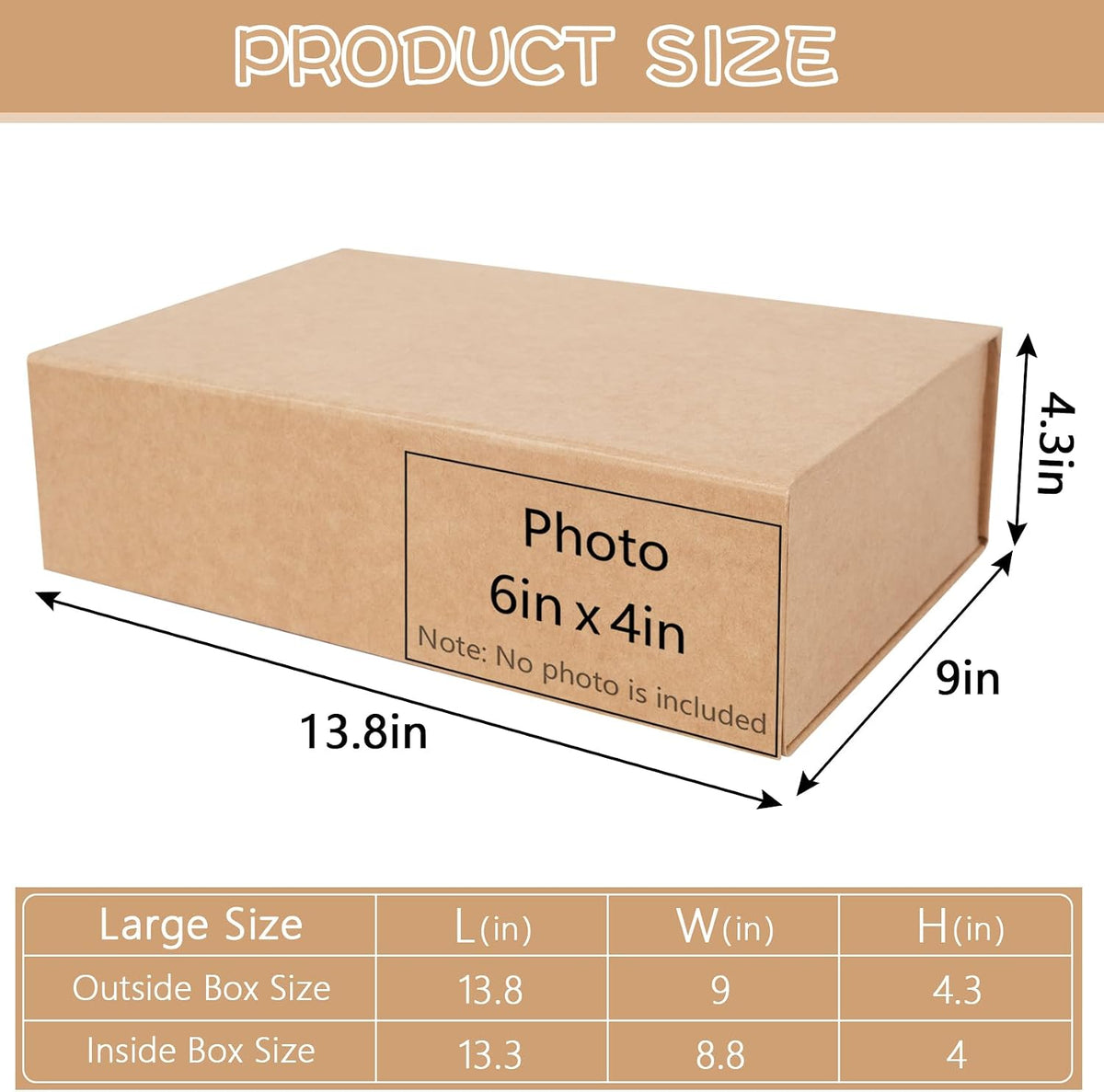Brown Gift Box with Magnetic Lids for Presents 13.8x9x4.3 in, Large Rectangle Collapsible Decorative Storage Boxes