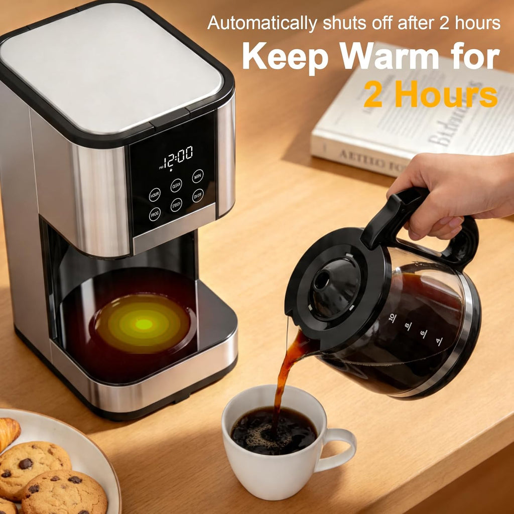 10 Cup Programmable Drip Coffee Maker, Adjustable Brew Strength, Pause & Serve, Heat Resistant Glass Carafe